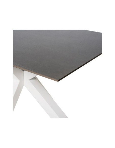 Mesa KOON 160x90 cm de Comedor, Porcelánico / Metal / Gris / Blanco