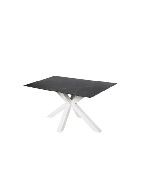 Mesa KOON 160x90 cm de Comedor, Porcelánico / Metal / Negro / Blanco