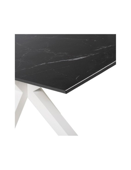 Mesa KOON 160x90 cm de Comedor, Porcelánico / Metal / Negro / Blanco