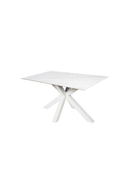 Mesa KOON 160x90 cm de Comedor, Porcelánico / Metal / Blanco