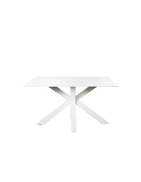 Mesa KOON 160x90 cm de Comedor, Porcelánico / Metal / Blanco