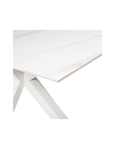 Mesa KOON 140x90 cm de Comedor, Porcelánico / Metal / Blanco
