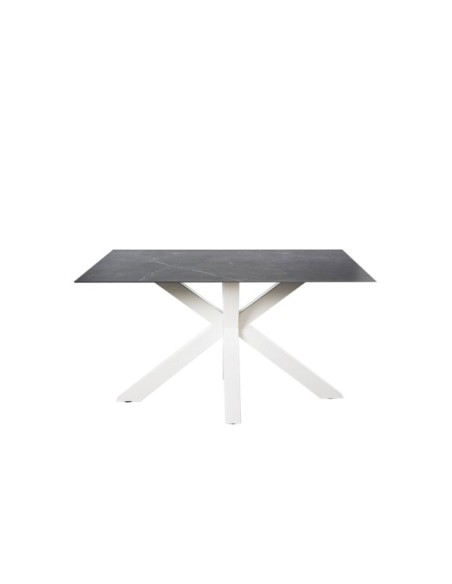 Mesa KOON 140x90 cm de Comedor, Porcelánico / Metal / Negro / Blanco