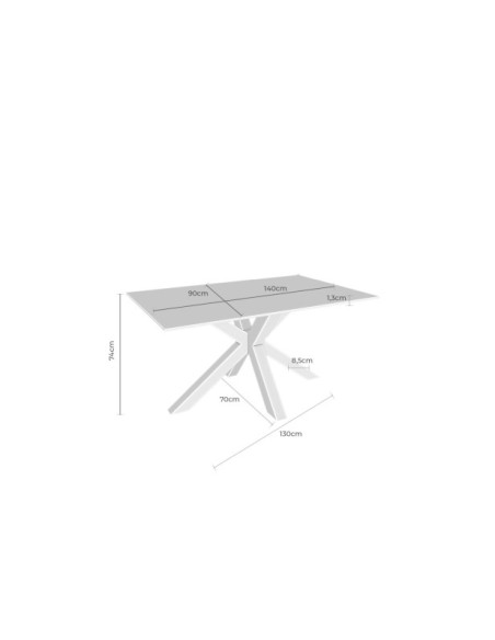 Mesa KOON 140x90 cm de Comedor, Porcelánico / Metal / Negro / Blanco