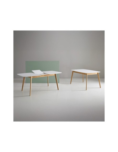 Mesa Extensible NOHORA, 140/188x90 cm, MDF / Madera / Blanco / Roble