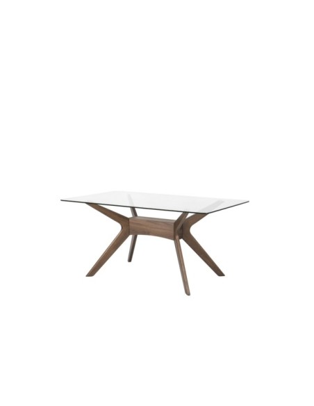 Mesa NEILS 140x90 cm de Comedor, Cristal / Madera / Nogal