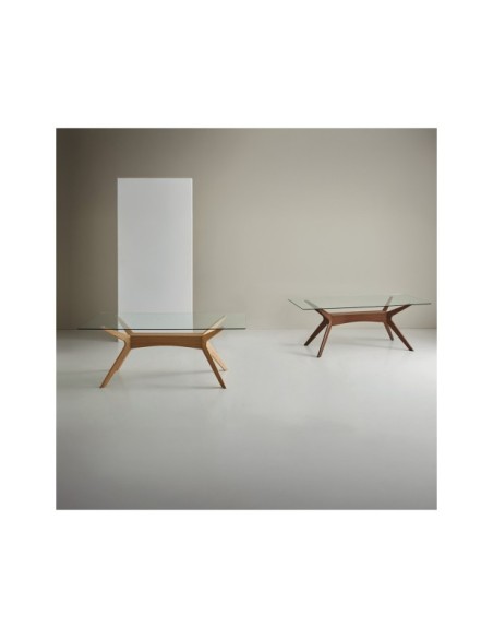 Mesa NEILS 140x90 cm de Comedor, Cristal / Madera / Nogal
