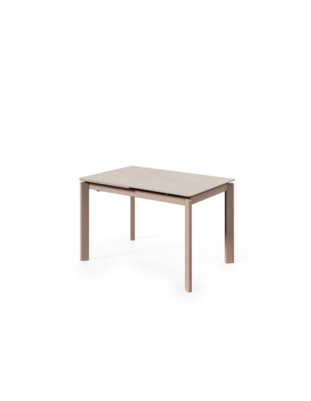 Mesa Extensible CENTAURUS 140/200x90 cm, Porcelánico / Metal / Travertino / Beige