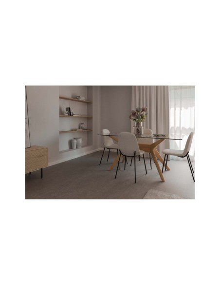 Mesa NEILS 140x90 cm de Comedor, Cristal / Madera / Roble