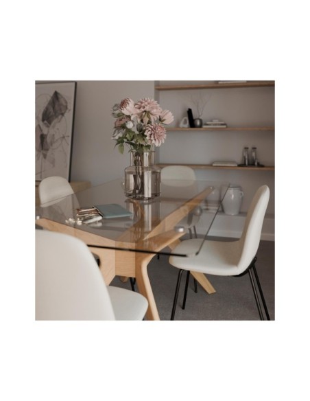 Mesa NEILS 140x90 cm de Comedor, Cristal / Madera / Roble