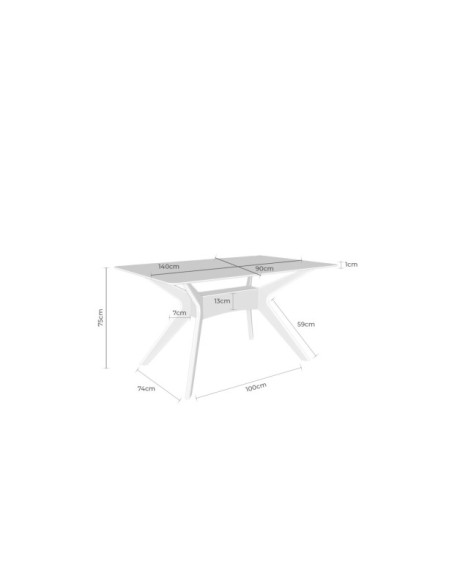 Mesa NEILS 140x90 cm de Comedor, Cristal / Madera / Roble