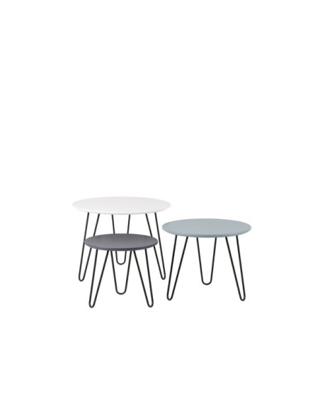 Set 3 Mesas de Centro AWA, DM / Blanco / Azul / Gris / Metal