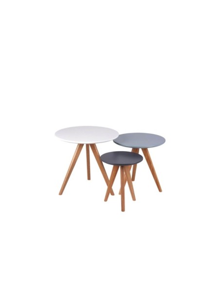 Set 3 Mesas de Centro OULU, DM / Blanco / Azul / Gris / Madera