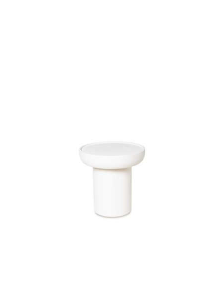 Mesa de Centro LIME Ø50 cm, Madera de Mango / Blanco Efecto Cemento