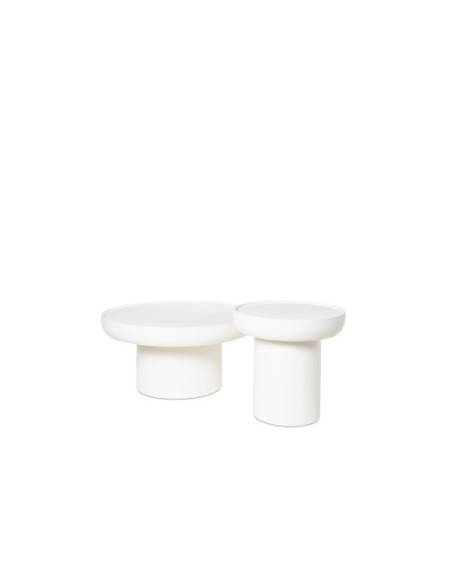 Mesa de Centro LIME Ø50 cm, Madera de Mango / Blanco Efecto Cemento