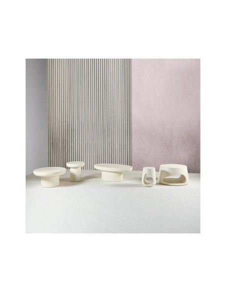 Mesa de Centro LIME Ø50 cm, Madera de Mango / Blanco Efecto Cemento