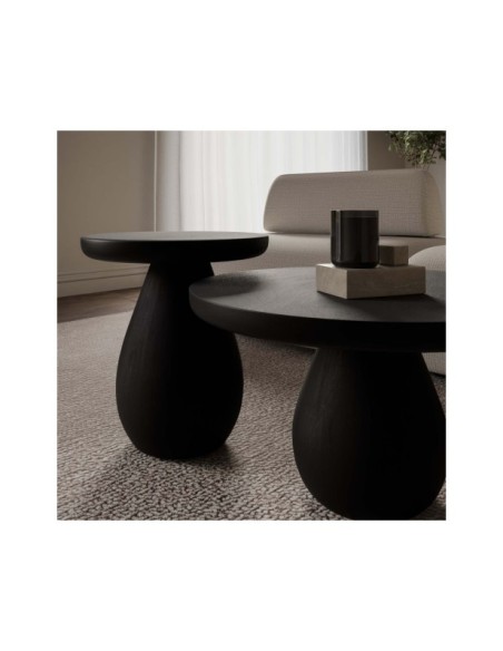 Mesa de Centro THOMAS Ø45 cm, Madera de Mango / Negro