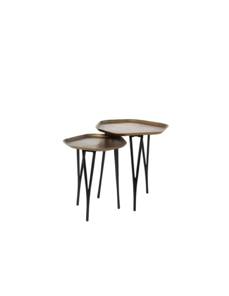 Set 2 Mesas de Centro KAJAANI, Metal / Negro / Cobre Envejecido
