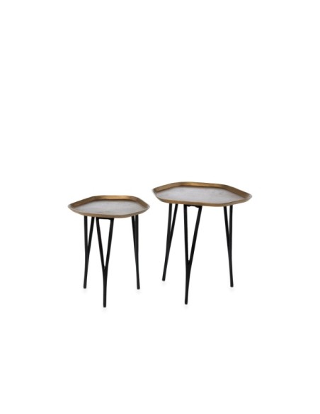 Set 2 Mesas de Centro KAJAANI, Metal / Negro / Cobre Envejecido