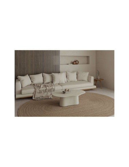 Mesa de Centro KULER 120 cm, Madera de Mango / Blanco Efecto Cemento