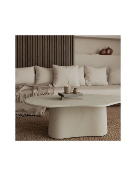 Mesa de Centro KULER 120 cm, Madera de Mango / Blanco Efecto Cemento