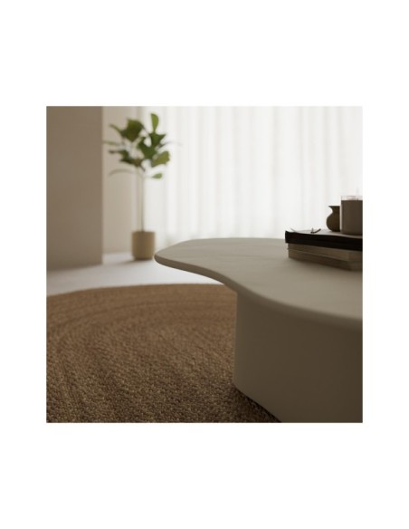 Mesa de Centro KULER 120 cm, Madera de Mango / Blanco Efecto Cemento