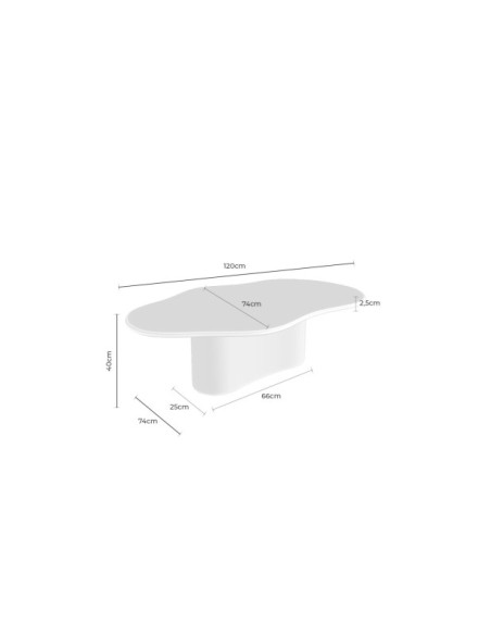 Mesa de Centro KULER 120 cm, Madera de Mango / Blanco Efecto Cemento