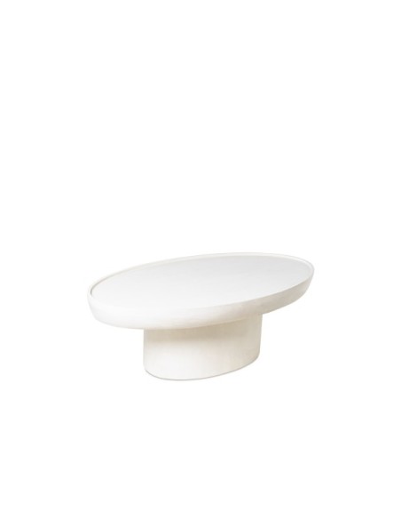 Mesa de Centro LIME 120 cm, Madera de Mango / Blanco Efecto Cemento