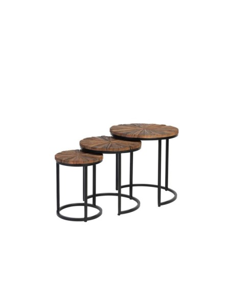 Set 3 Mesas Auxiliares MORA, Madera Reciclada / Hierro / Natural / Negro