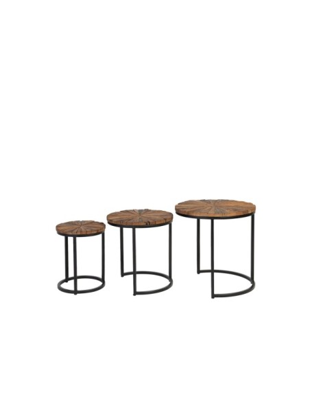 Set 3 Mesas Auxiliares MORA, Madera Reciclada / Hierro / Natural / Negro