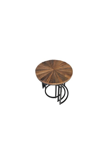Set 3 Mesas Auxiliares MORA, Madera Reciclada / Hierro / Natural / Negro