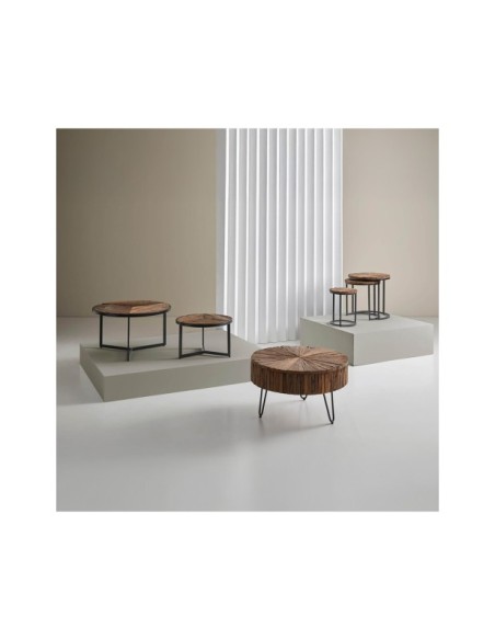 Set 3 Mesas Auxiliares MORA, Madera Reciclada / Hierro / Natural / Negro