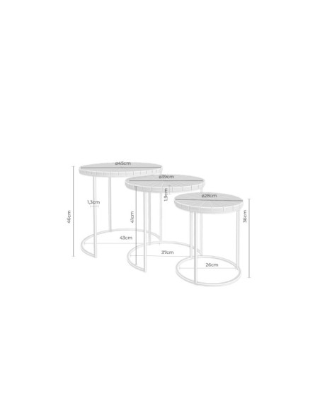 Set 3 Mesas Auxiliares MORA, Madera Reciclada / Hierro / Natural / Negro