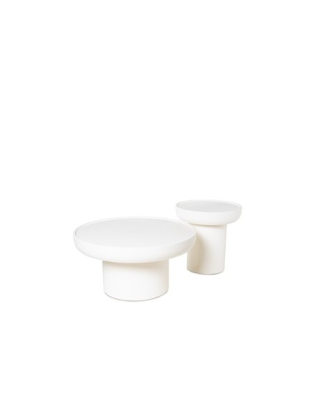 Mesa de Centro LIME 80 cm, Madera de Mango / Blanco Efecto Cemento