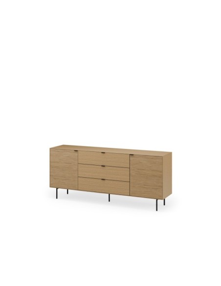 Aparador ELSA 200 cm (2 puertas + 3 cajones), Roble Macizo Natural / Metal