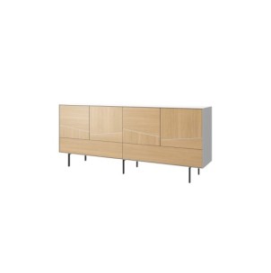 Aparador VERA 200 cm, DM Blanco / Chapa de Roble / Metal