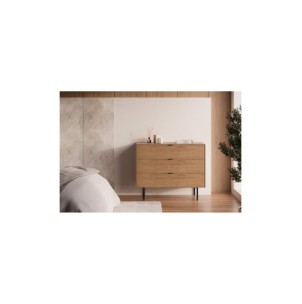 Cómoda ELSA 100x80 cm, Roble Macizo Natural / Metal