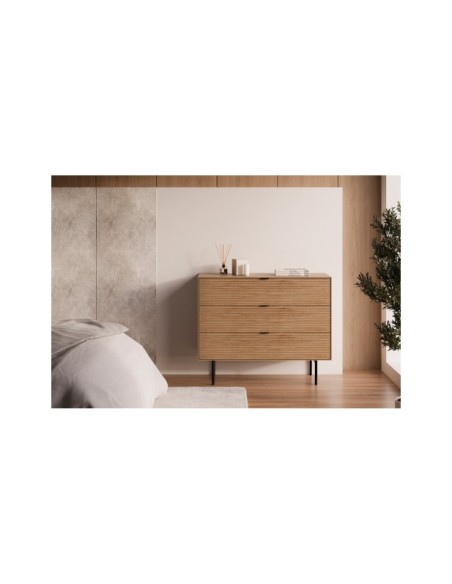 Cómoda ELSA 100x80 cm, Roble Macizo Natural / Metal