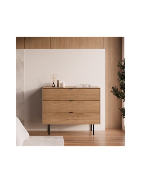 Cómoda ELSA 100x80 cm, Roble Macizo Natural / Metal