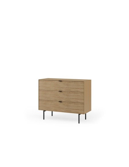 Cómoda ELSA 100x80 cm, Roble Macizo Natural / Metal