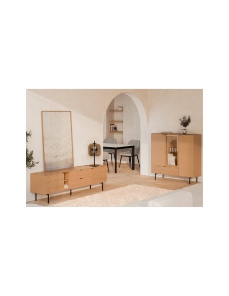 Mueble TV ELSA 180 cm, Roble Macizo Natural / Metal