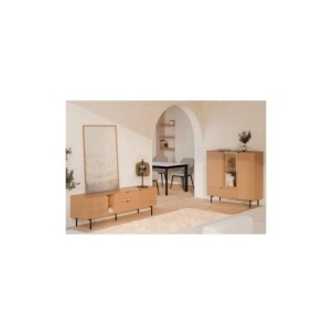 Aparador Alto ELSA 118 cm, Roble Macizo Natural / Metal