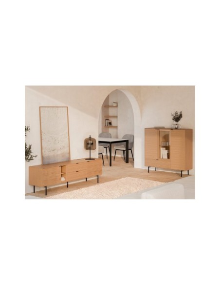 Aparador Alto ELSA 118 cm, Roble Macizo Natural / Metal