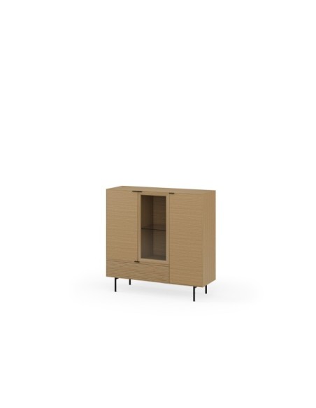 Aparador Alto ELSA 118 cm, Roble Macizo Natural / Metal