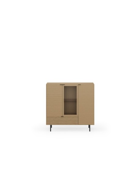Aparador Alto ELSA 118 cm, Roble Macizo Natural / Metal