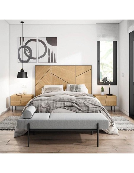 Cabecero de Cama ANDY 150 cm, Chapa de Roble / DM Negro