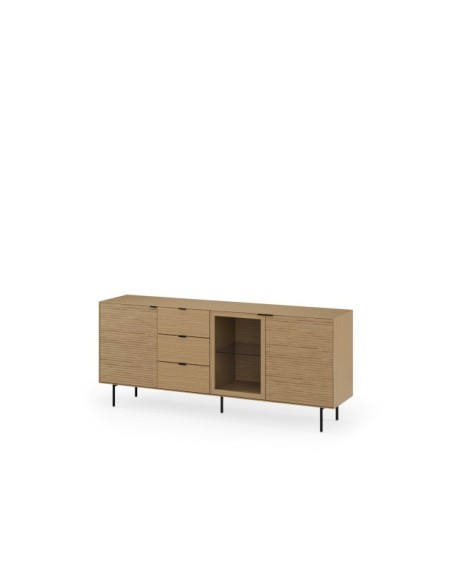 Aparador ELSA 200 cm (3 puertas + 3 cajones), Roble Macizo Natural / Metal