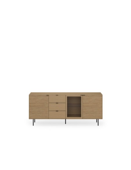 Aparador ELSA 200 cm (3 puertas + 3 cajones), Roble Macizo Natural / Metal