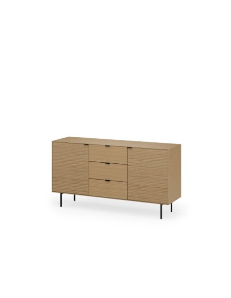 Aparador ELSA 160 cm (2 puertas + 3 cajones), Roble Macizo Natural / Metal