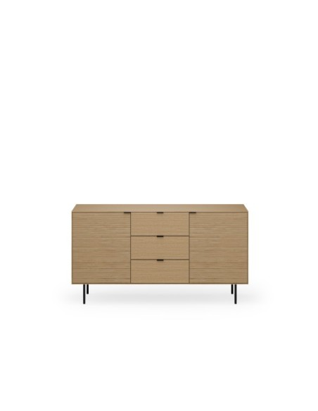 Aparador ELSA 160 cm (2 puertas + 3 cajones), Roble Macizo Natural / Metal